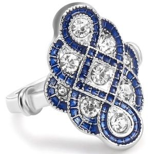 NEW Blue Sapphire Diamond Large Anniversary Gift Silver 925 Ring